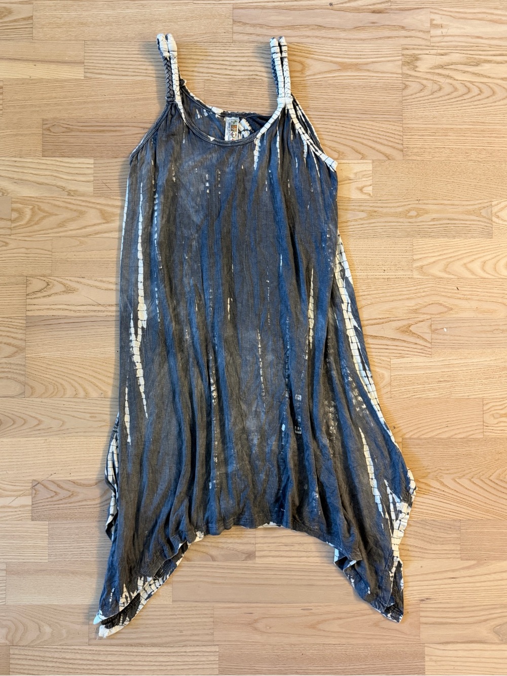Tie-Dye Strappy Swing Tunic Mini Dress- Gray/White